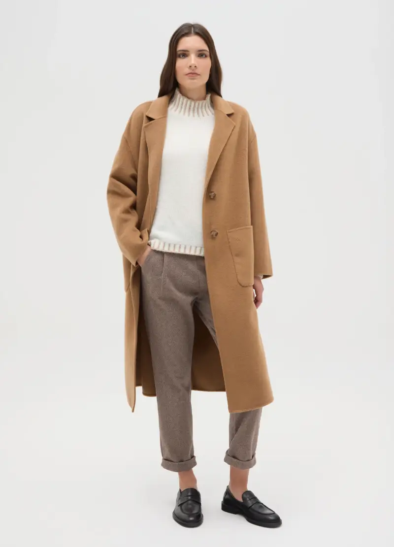 Cappotto Lungo Marrone In Misto Lana E Cashmere Regular Fit, Donna, Marrone