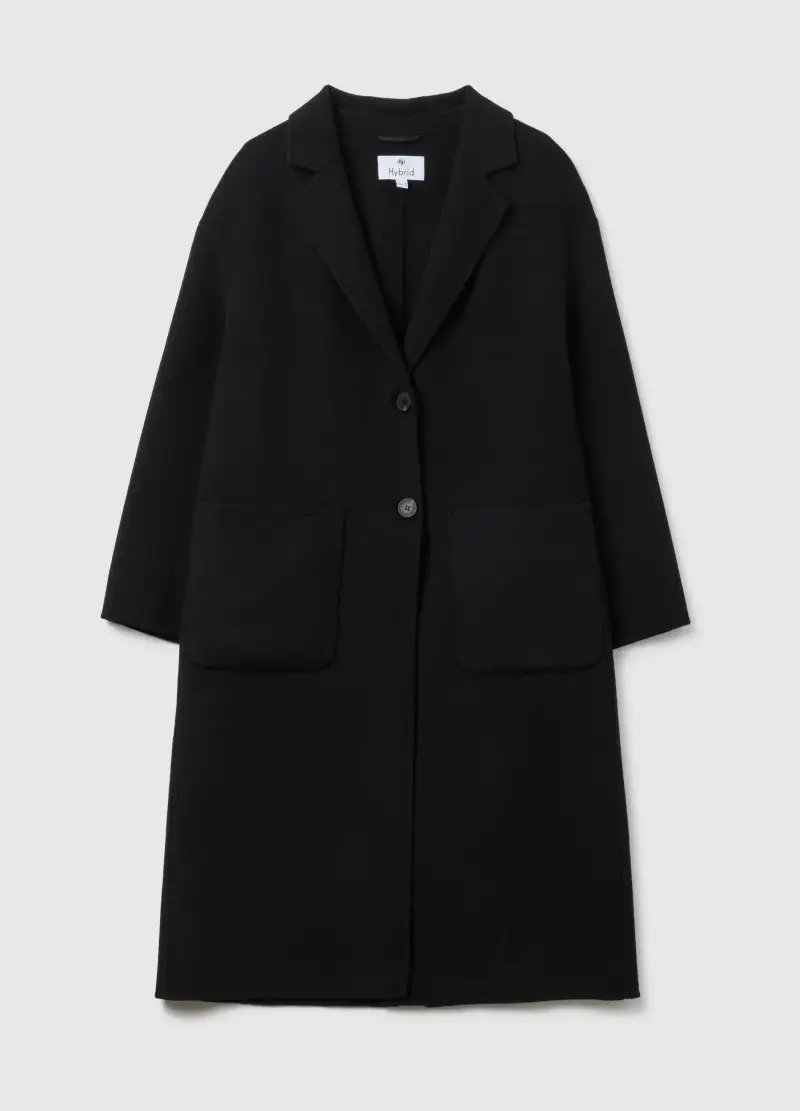 Cappotto Lungo Nero In Misto Lana E Cashmere Regular Fit, Donna, Nero