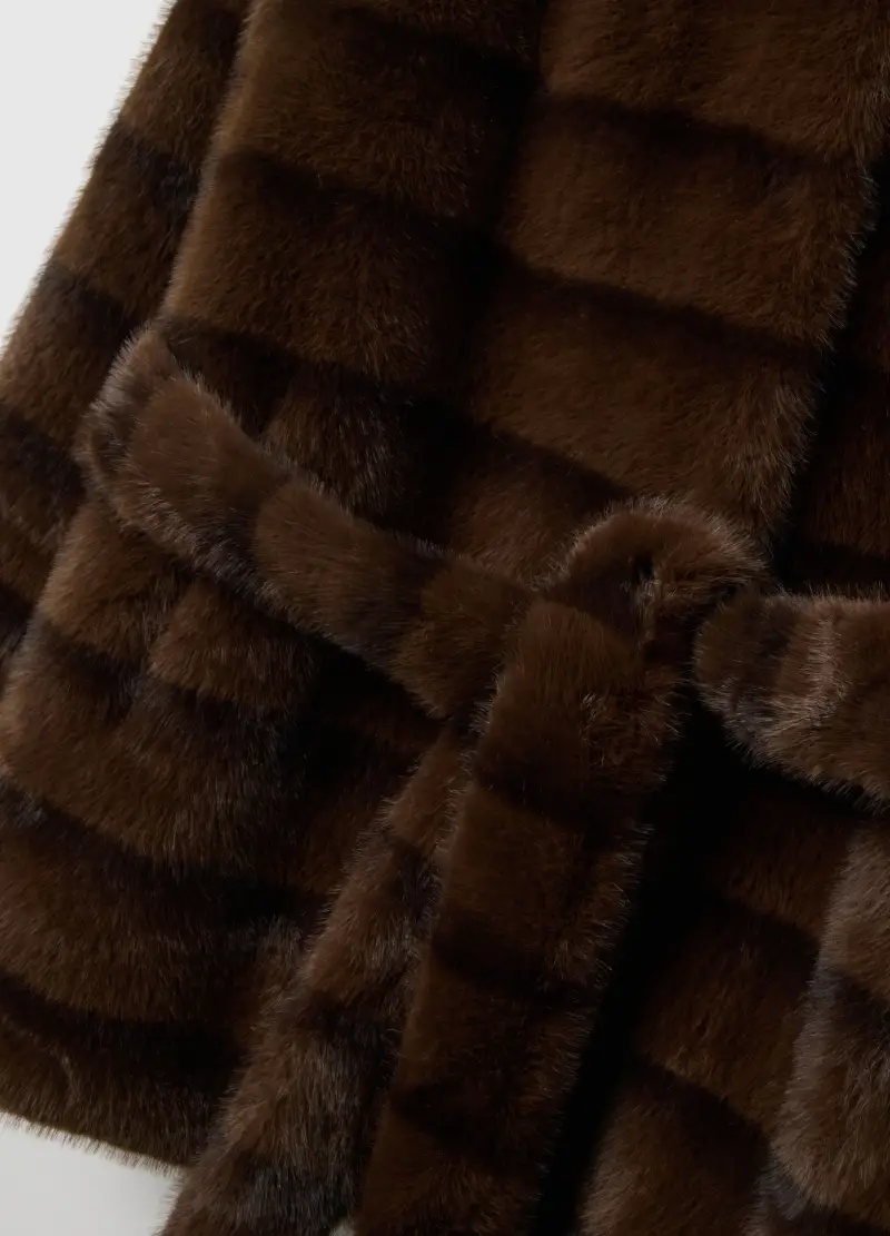 Cappotto Morbido Marrone Con Cappuccio E Cintura Regular Fit, Donna, Marrone miniatura 2