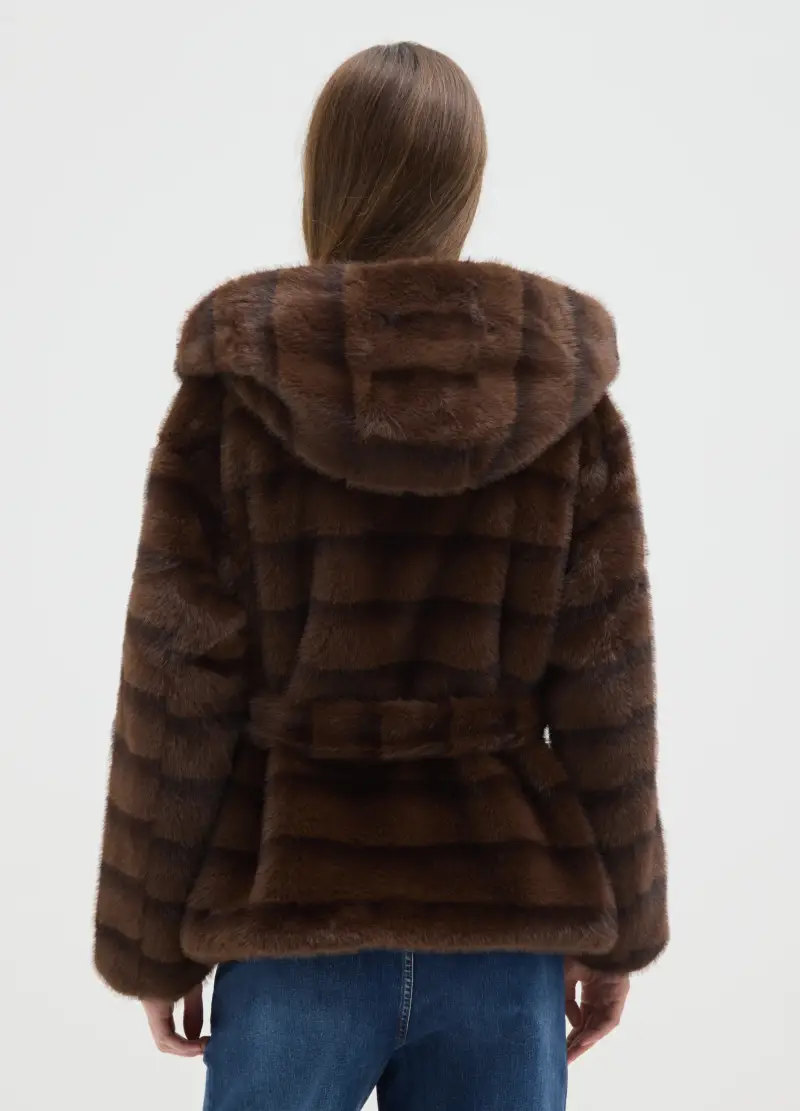 Cappotto Morbido Marrone Con Cappuccio E Cintura Regular Fit, Donna, Marrone miniatura 3