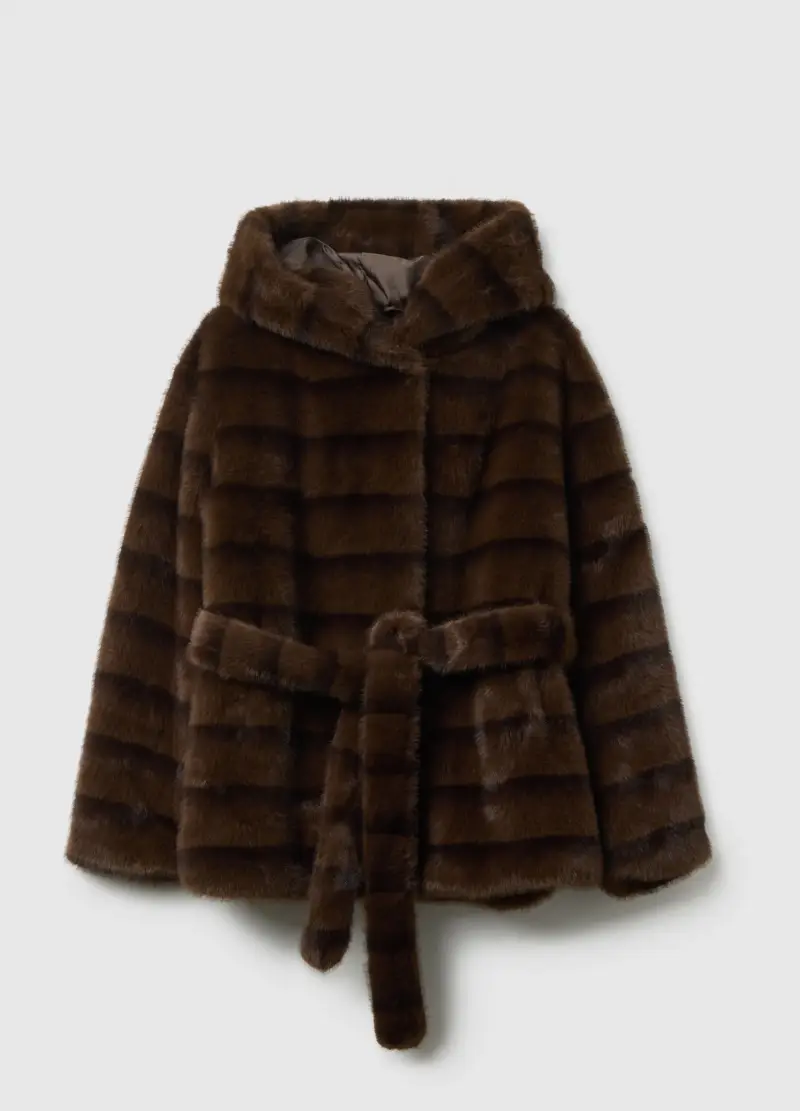 Cappotto Morbido Marrone Con Cappuccio E Cintura Regular Fit, Donna, Marrone