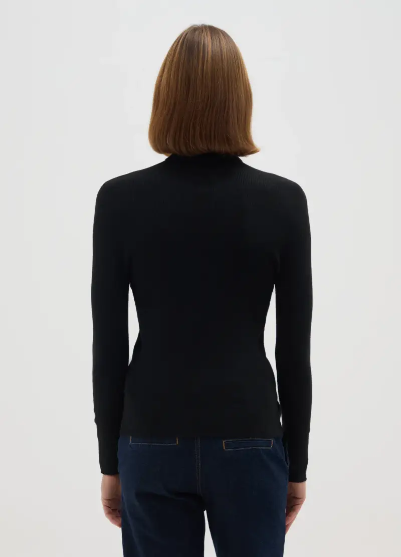 Dolcevita In Misto Cotone Nero Regular Fit, Donna, Nero miniatura 3