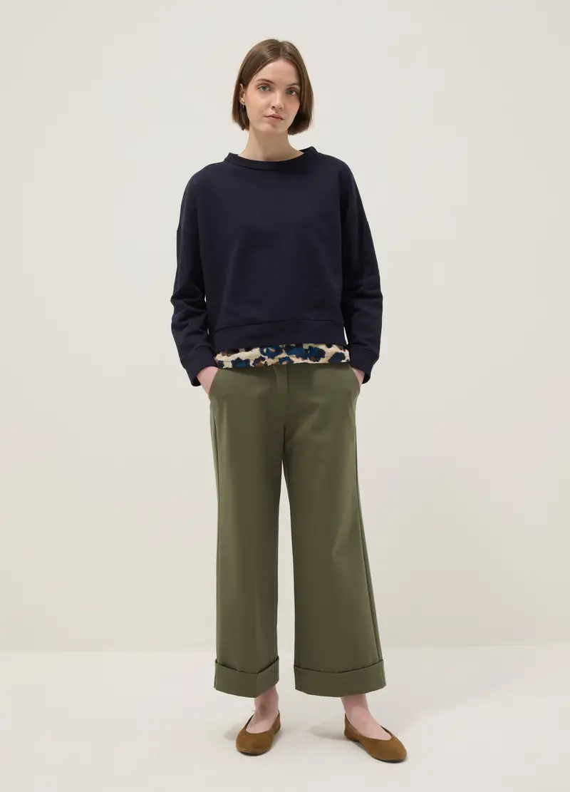 Felpa Girocollo In Cotone Elasticizzato Blu Regular Fit Con Dettaglio, Donna, Blu miniatura 2