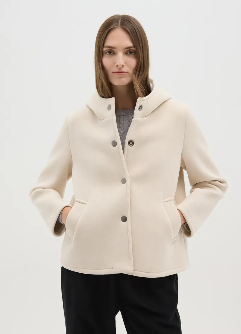 Giacca Beige In Tessuto A Costine Con Cappuccio, Donna, Beige miniatura 2