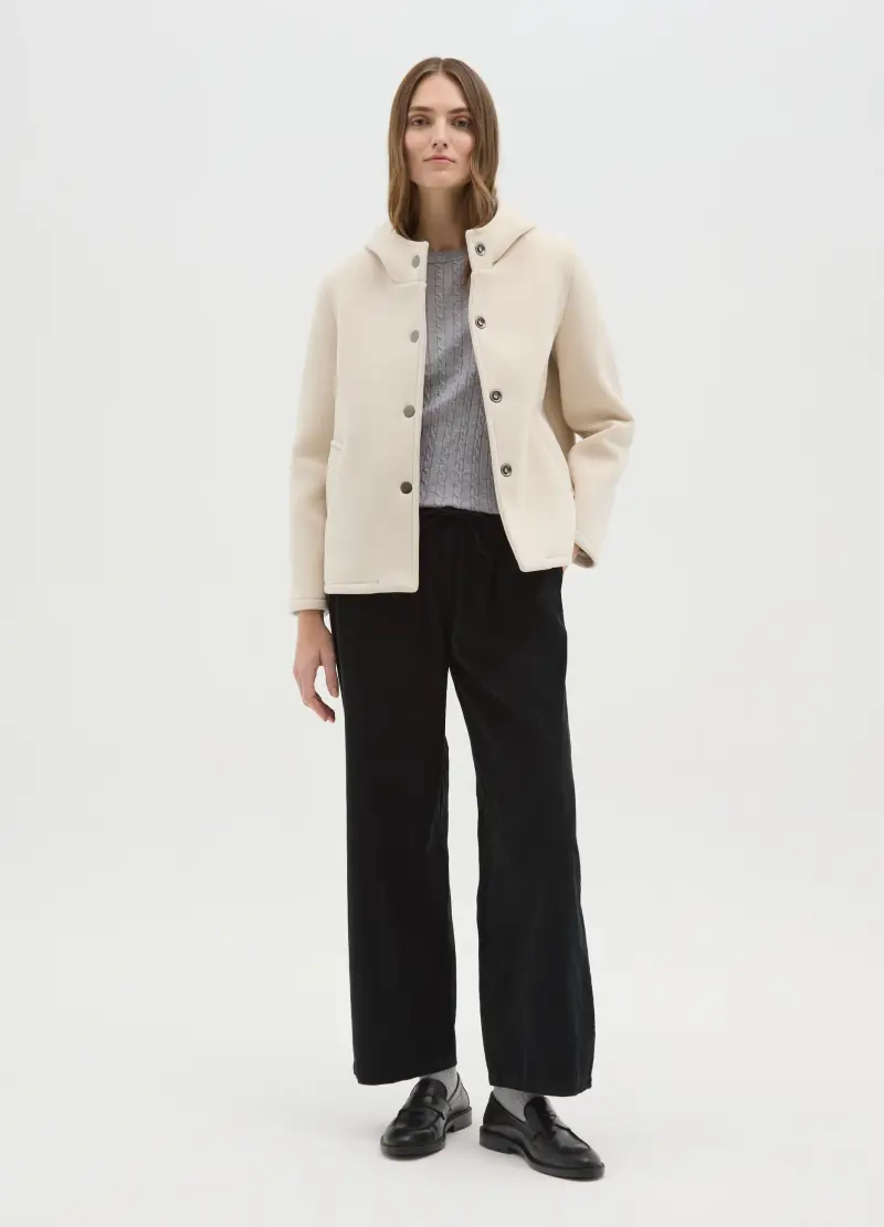 Giacca Beige In Tessuto A Costine Con Cappuccio, Donna, Beige