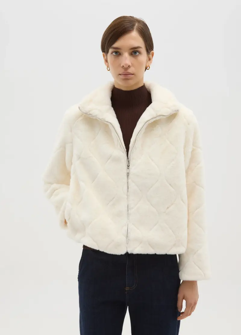 Giacca Bianca Regular Fit Con Zip, Donna, Bianco miniatura 2