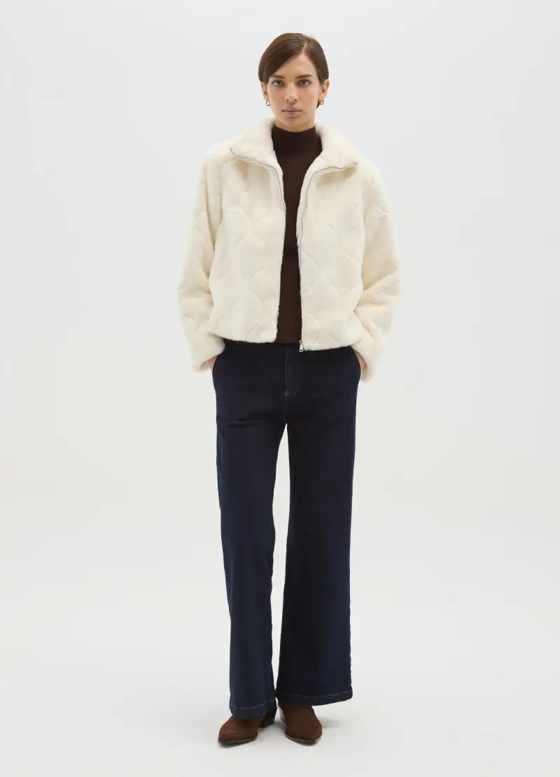 Giacca Bianca Regular Fit Con Zip, Donna, Bianco