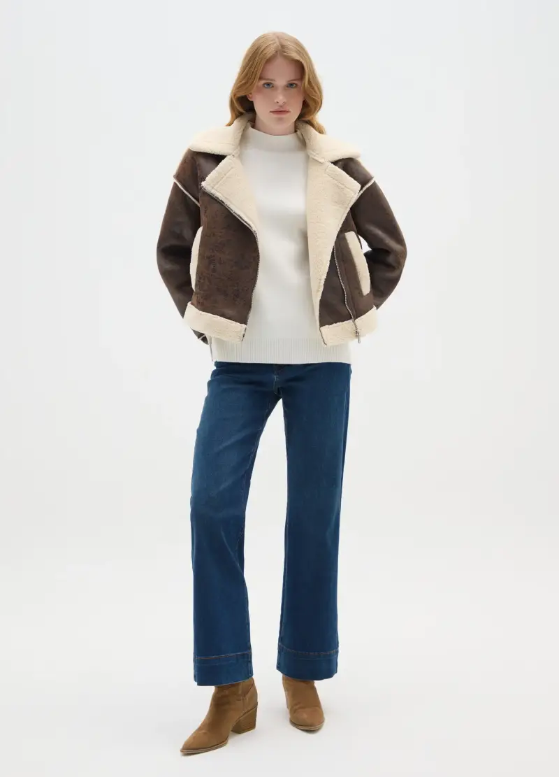 Giacca Biker Marrone Regular Fit, Donna, Multicolor miniatura 2