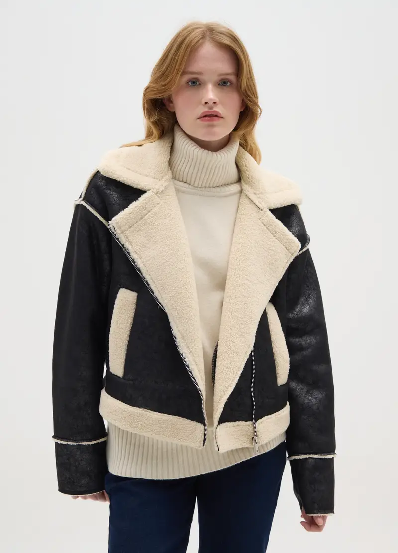 , Giacca Biker Nera Regular Fit, Donna, Multicolor miniatura 2