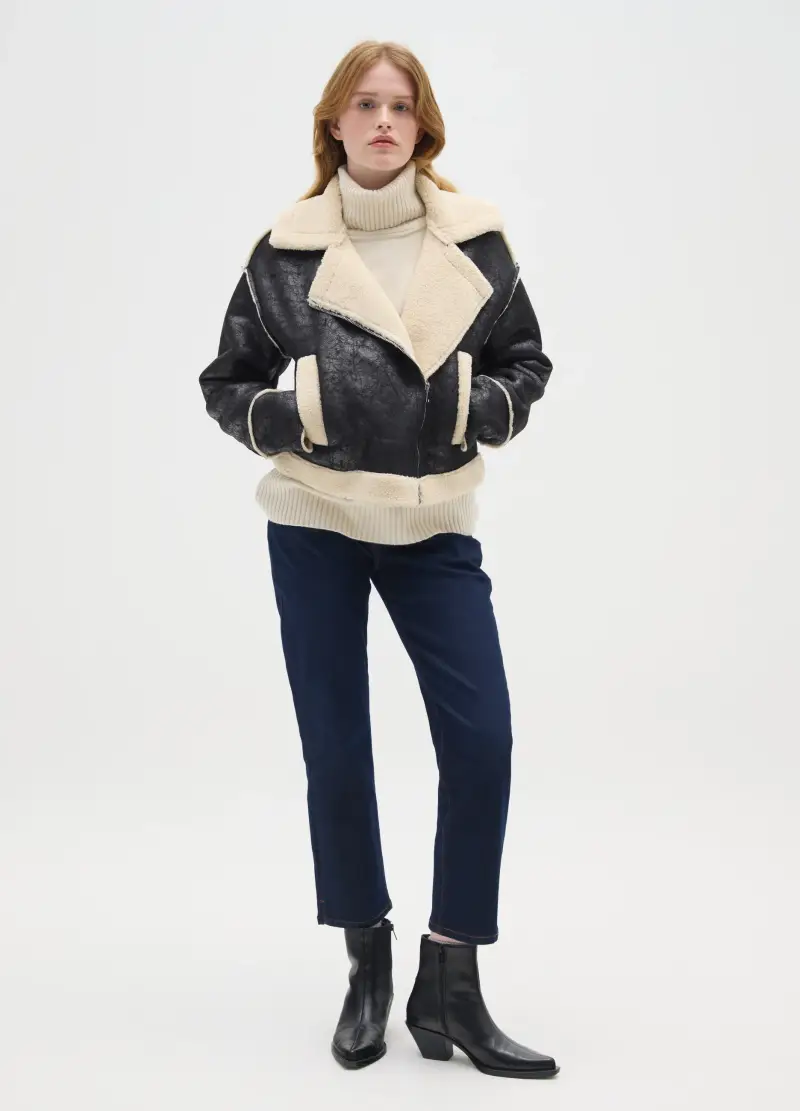 Giacca Biker Nera Regular Fit, Donna, Multicolor