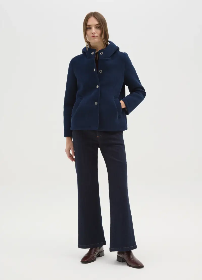 Giacca Blu In Tessuto A Costine Con Cappuccio, Donna, Blu