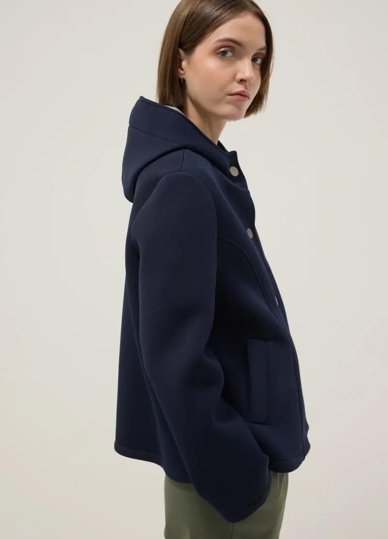 Giacca Blu Regular Fit Con Cappuccio E Bottoni, Donna, Blu