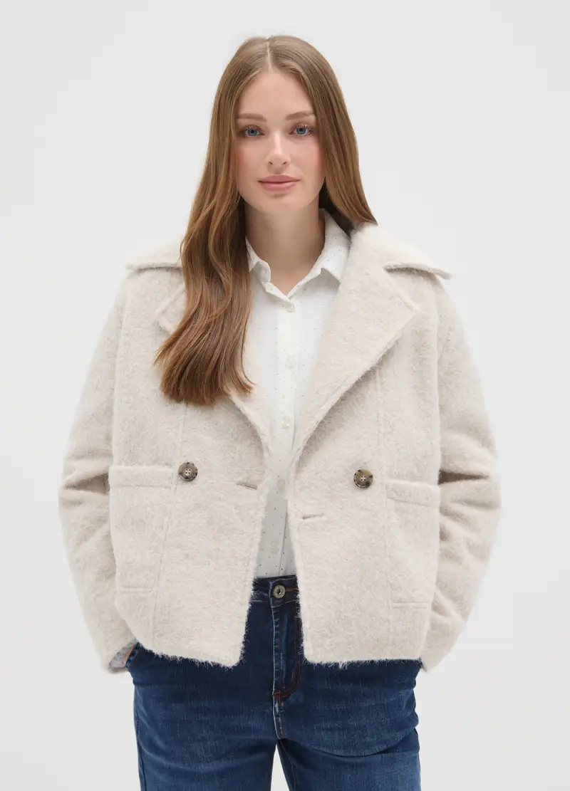 Giacca Doppiopetto Beige Regular Fit Con Bottoni, Donna, Beige miniatura 2