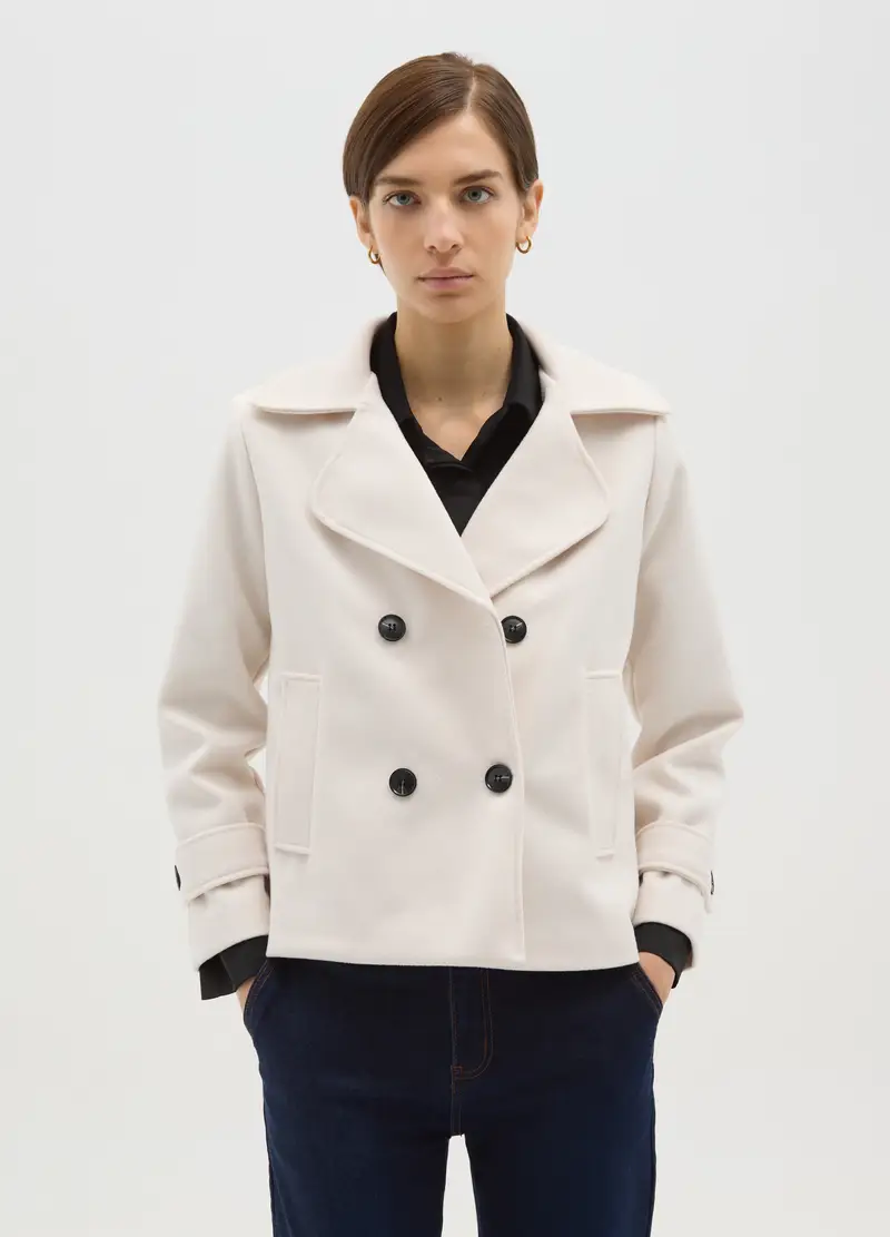 Giacca Doppiopetto Bianco Panna Regular Fit, Donna, Bianco miniatura 2