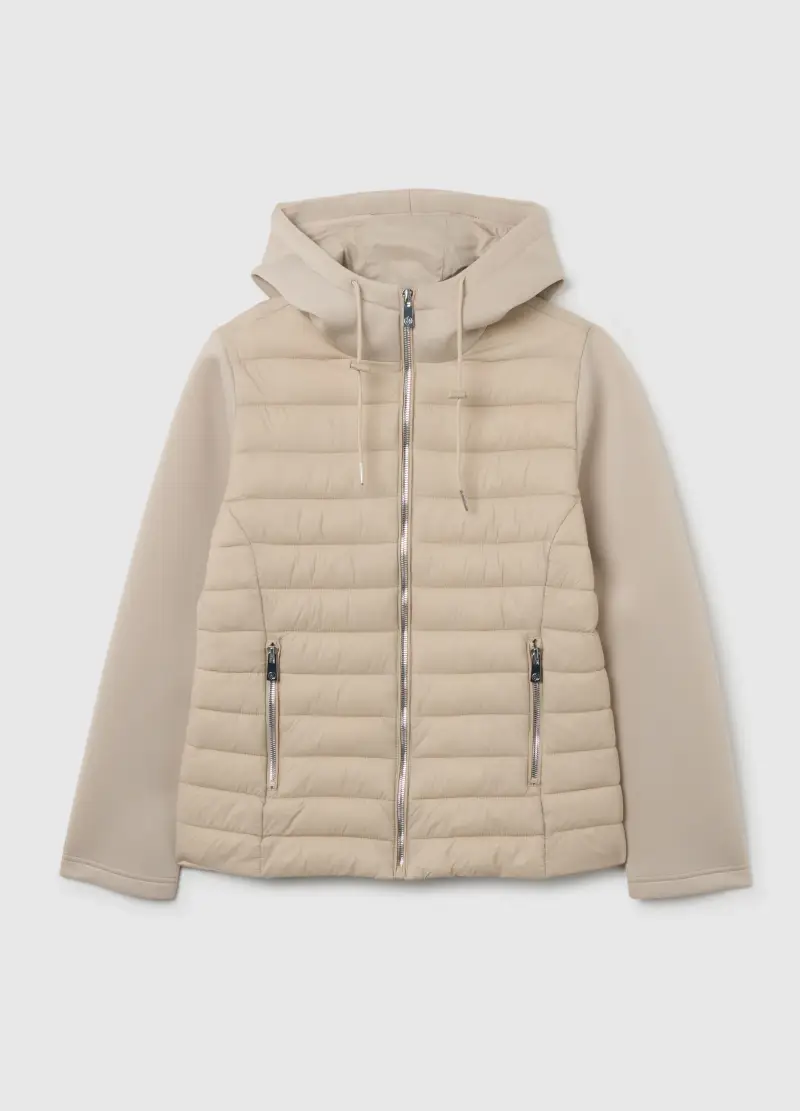 Giacca Imbottita Beige Regular Fit Con Cappuccio E Zip, Donna, Beige