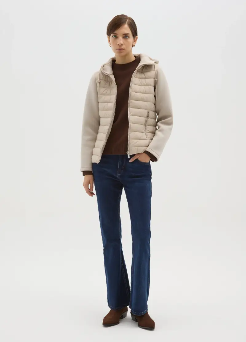 Giacca Imbottita Beige Regular Fit Con Cappuccio E Zip, Donna, Beige