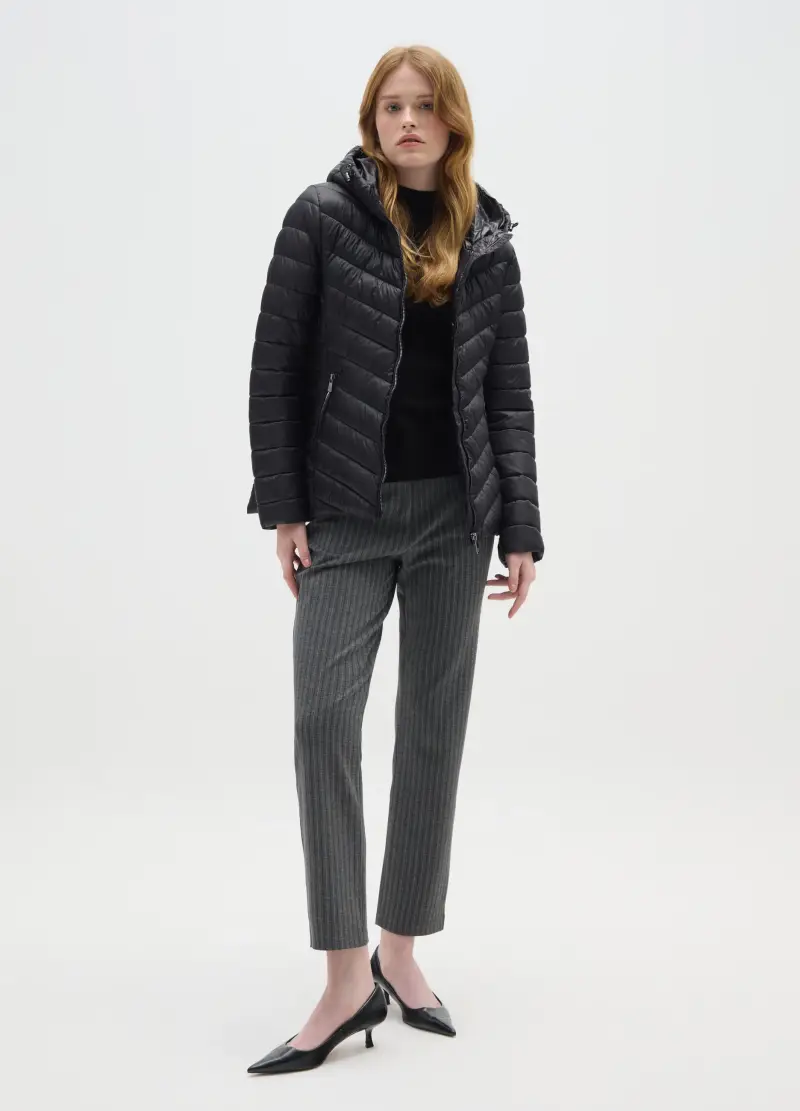 Giacca Imbottita Nera Regular Fit Con Cappuccio, Donna, Nero