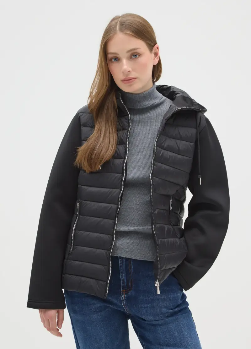 Giacca Imbottita Nera Regular Fit Con Cappuccio E Zip, Donna, Nero miniatura 2