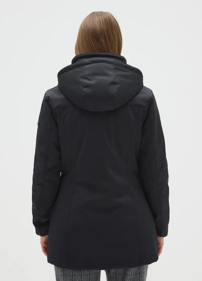 Giacca Imbottita Nera Regular Fit Con Zip E Cappuccio, Donna, Nero miniatura 3