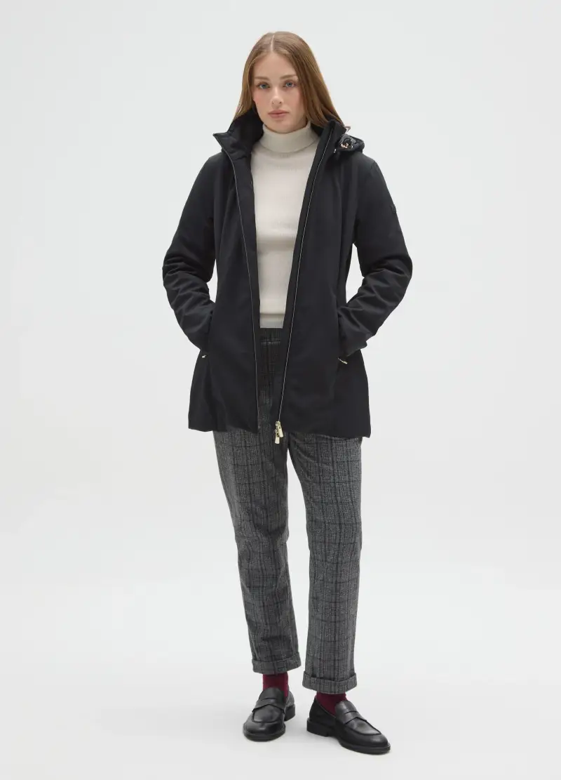 Giacca Imbottita Nera Regular Fit Con Zip E Cappuccio, Donna, Nero