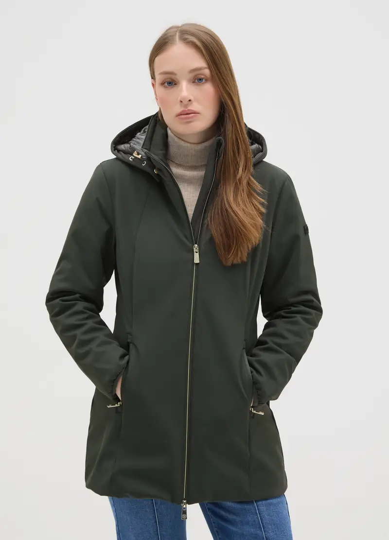 Giacca Imbottita Verde Regular Fit Con Zip E Cappuccio, Donna, Verde miniatura 2