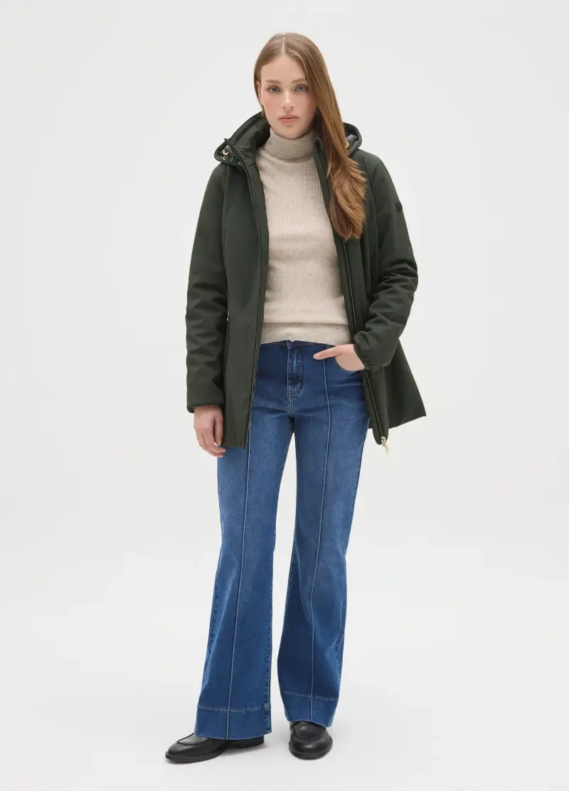 Giacca Imbottita Verde Regular Fit Con Zip E Cappuccio, Donna, Verde