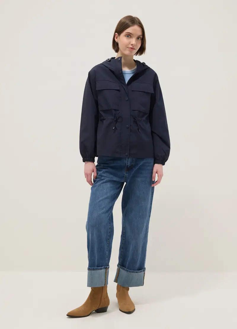 Giacca Impermeabile Blu Regular Fit Con Tasche E Cappuccio, Donna, Blu miniatura 2