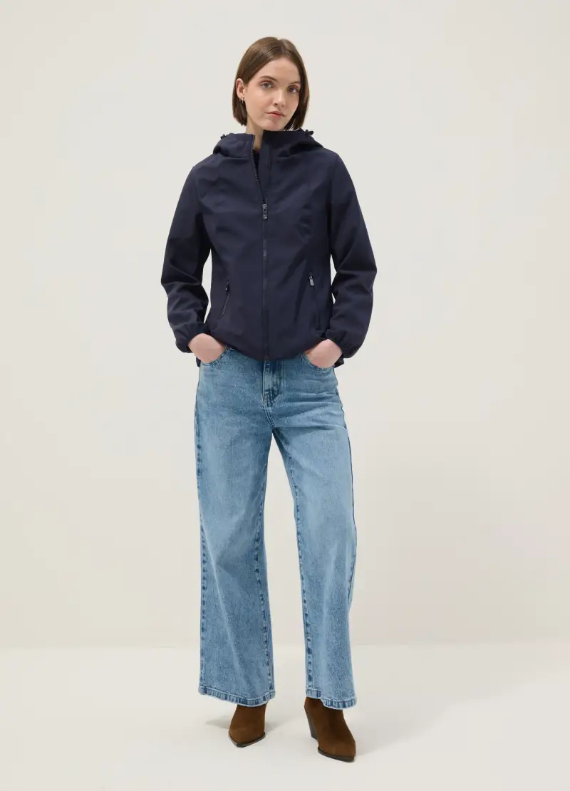 Giacca Impermeabile Blu Regular Fit Con Zip E Cappuccio, Donna, Blu miniatura 2