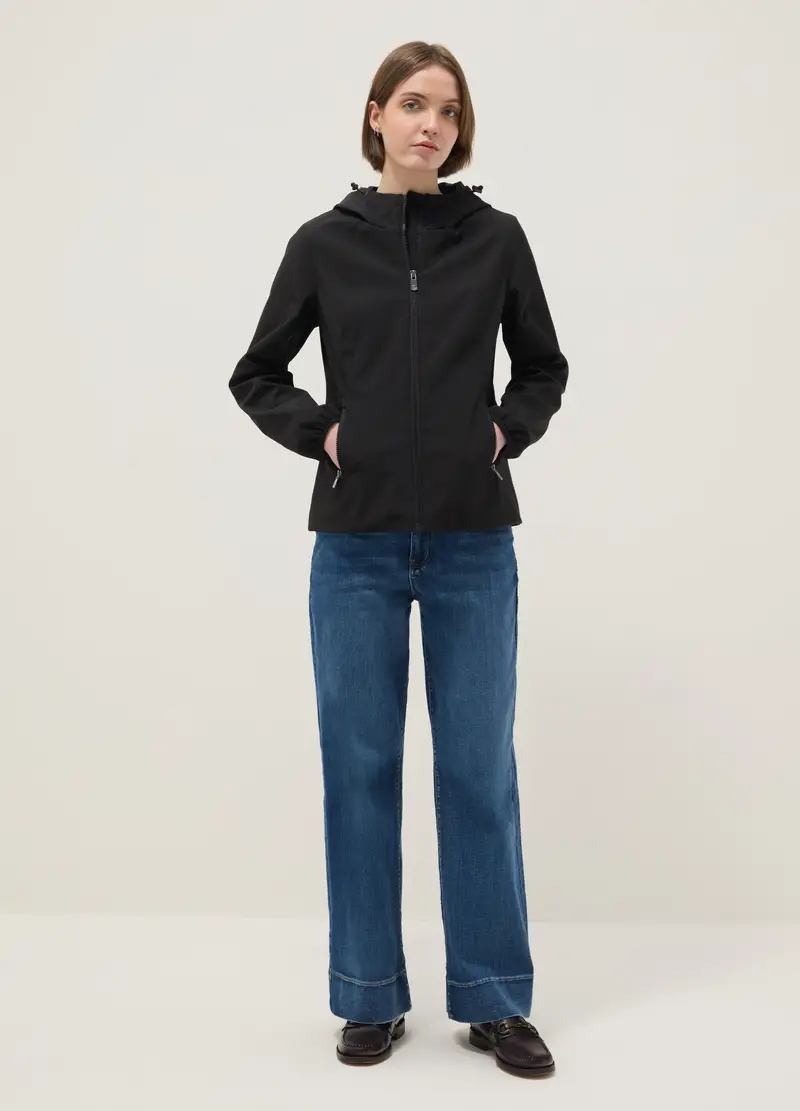 Giacca Impermeabile Nera Regular Fit Con Zip E Cappuccio, Donna, Nero miniatura 2