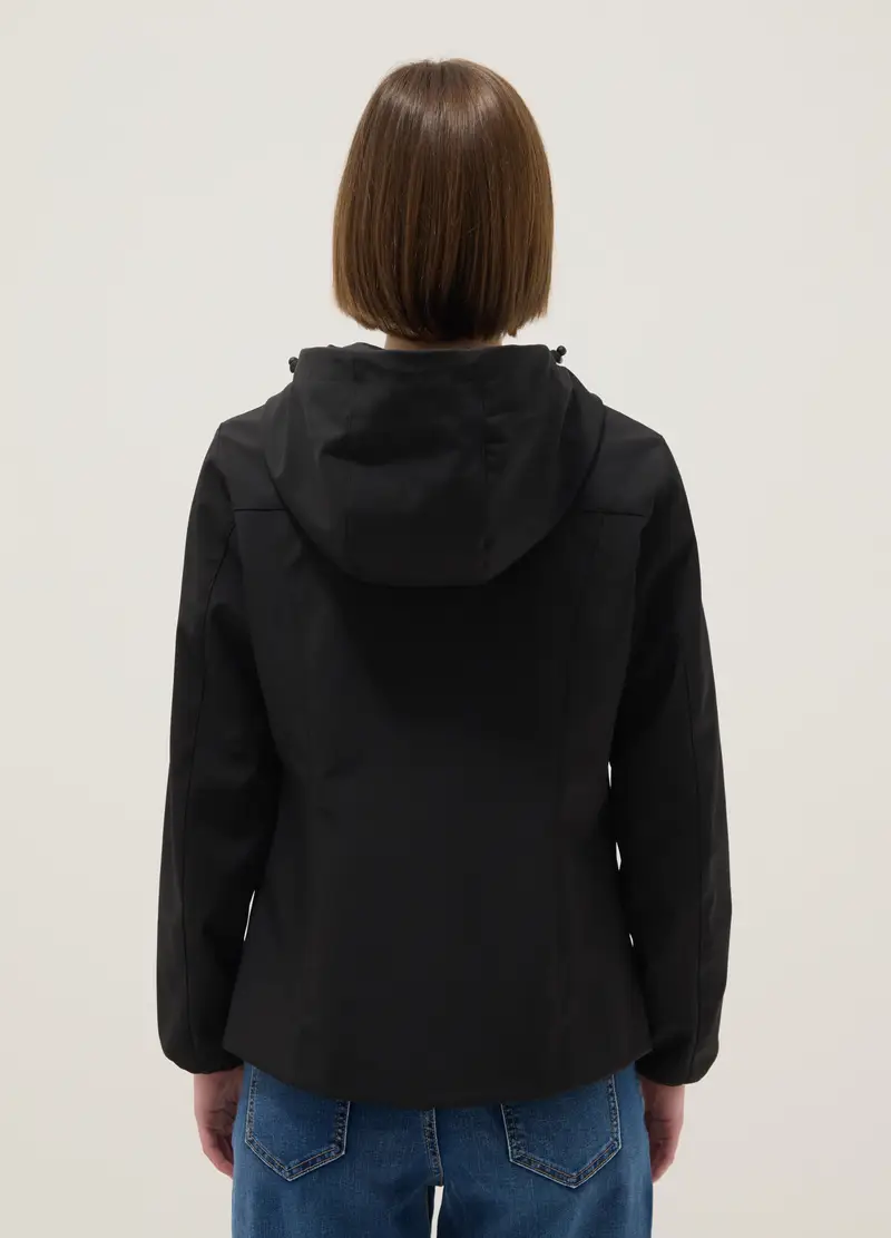 Giacca Impermeabile Nera Regular Fit Con Zip E Cappuccio, Donna, Nero miniatura 3