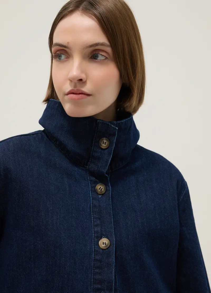 Giacca In Puro Cotone Denim Blu Regular Fit Con Colletto, Donna, Denim