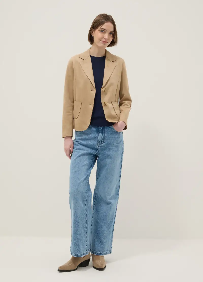 Giacca Leggera Beige Regular Fit Con Tasche, Donna, Beige miniatura 2