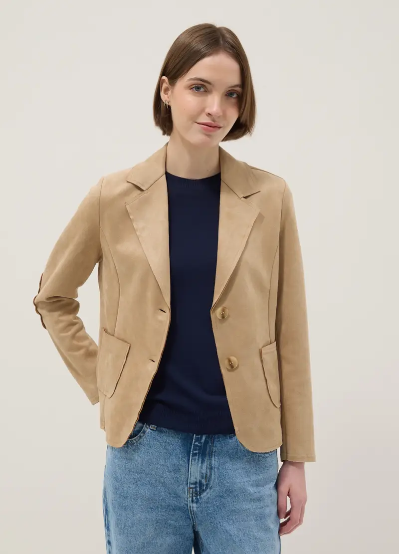 Giacca Leggera Beige Regular Fit Con Tasche, Donna, Beige miniatura 3