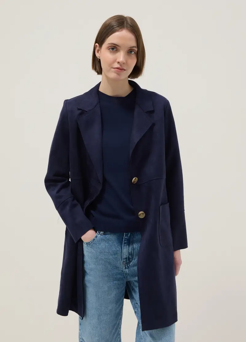 Giacca Leggera Blu Regular Fit Con Tasche Ampie, Donna, Blu miniatura 3