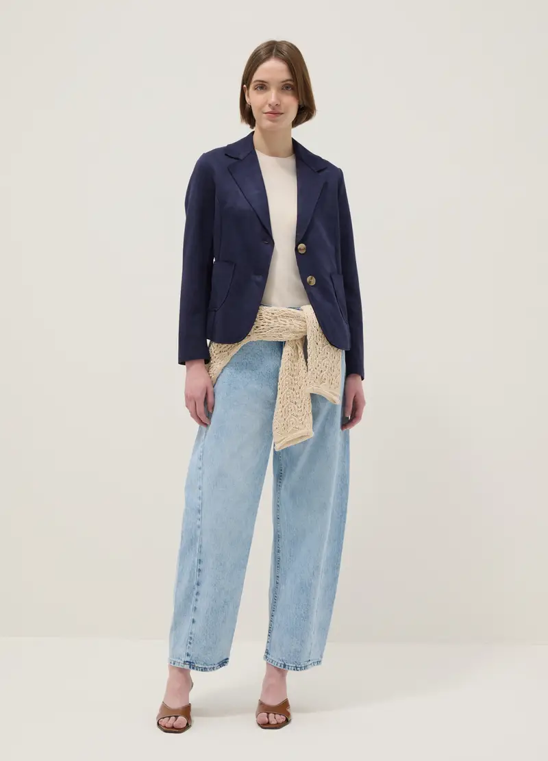 Giacca Leggera Blu Regular Fit Con Tasche, Donna, Blu miniatura 2