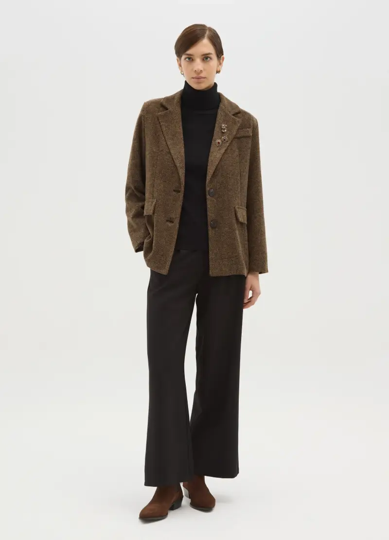 Giacca Marrone Regular Fit Con Colletto Decorato, Donna, Marrone