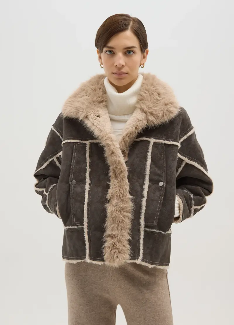 Giacca Marrone Regular Fit Con Effetto Shearling, Donna, Multicolor miniatura 3