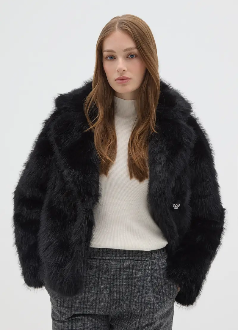 Giacca Nera Regular Fit Con Bottoni, Donna, Nero miniatura 2