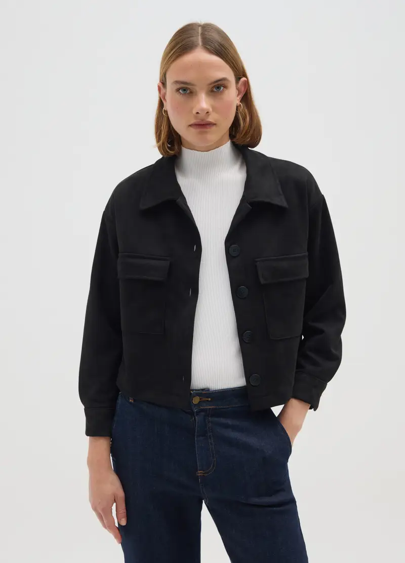 Giacca Nera Regular Fit Con Tasche, Donna, Nero miniatura 2