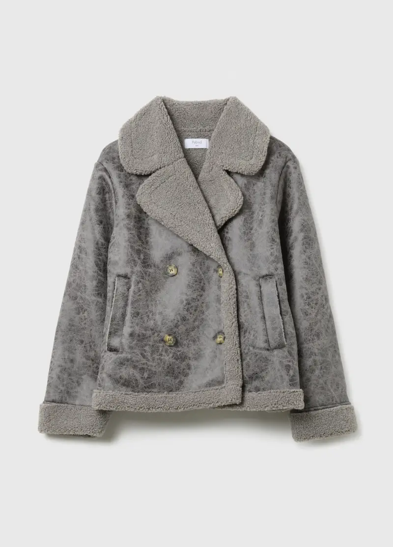 Giacca Pesante Grigia Con Collo A Contrasto Regular Fit, Donna, Grigio