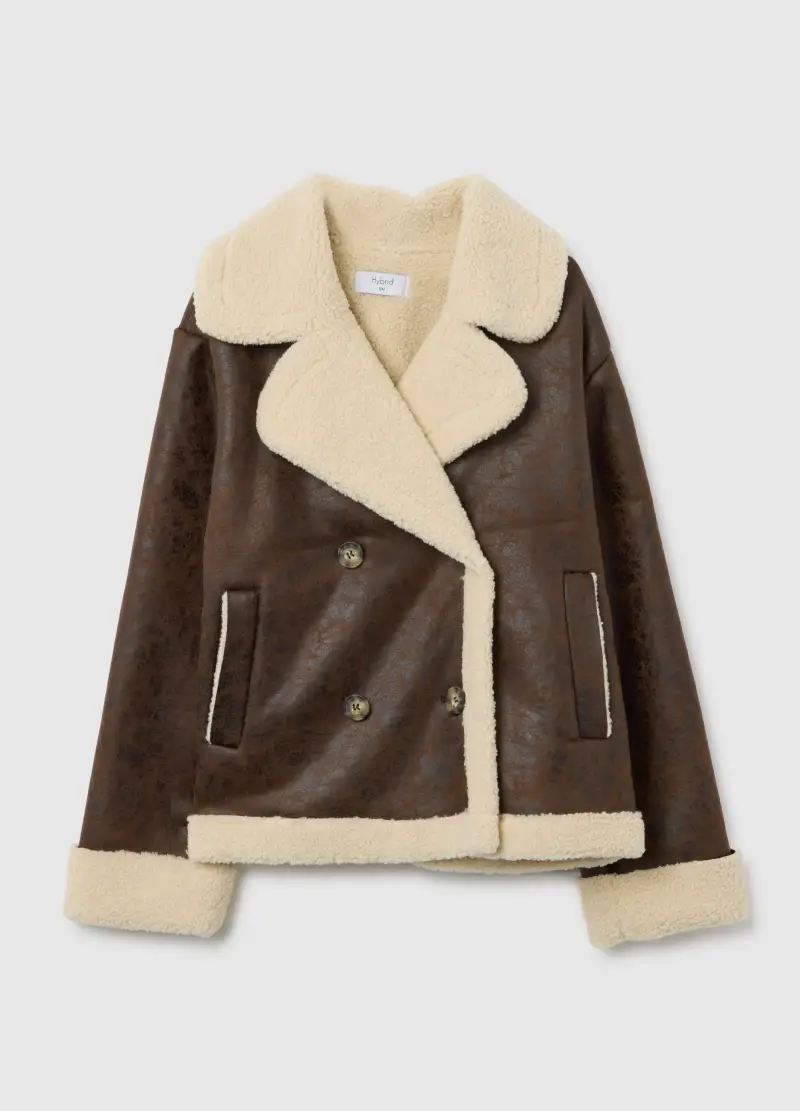 Giacca Pesante Marrone Con Collo A Contrasto Regular Fit, Donna, Multicolor