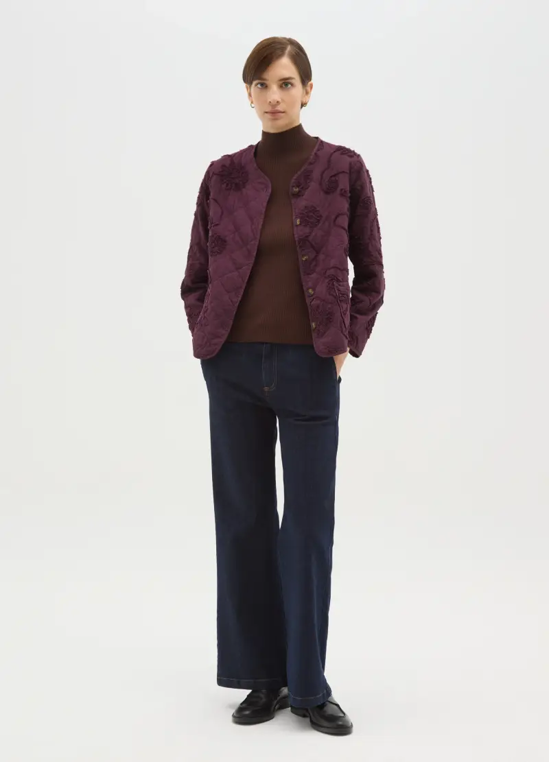 Giacca Ricamata Viola In Puro Cotone Regular Fit, Donna, Viola