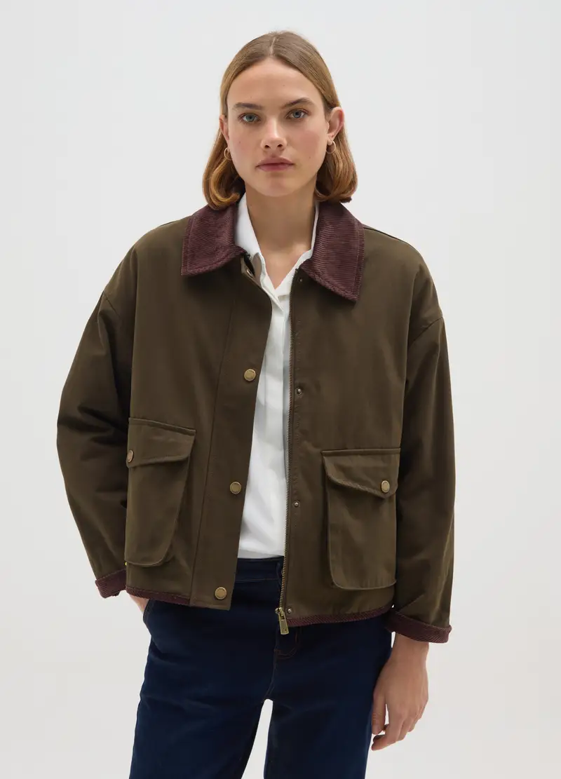 Giacca Verde In Puro Cotone E Velluto Regular Fit, Donna, Multicolor miniatura 2