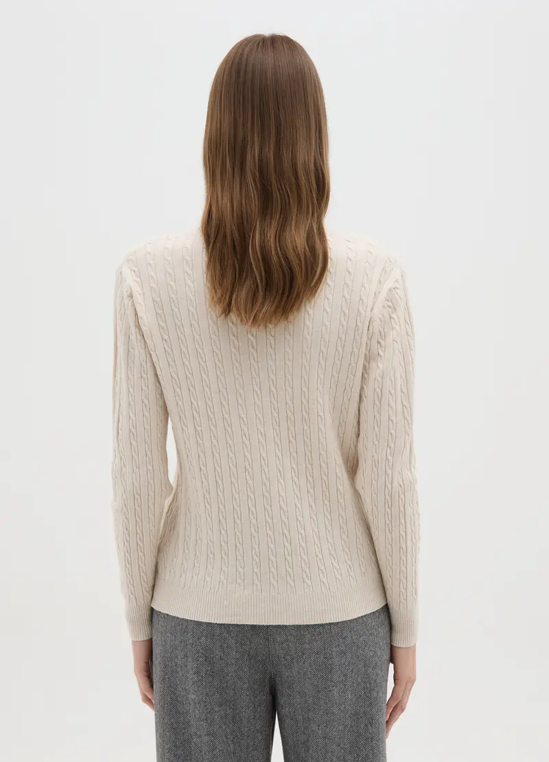 Golf Beige Con Lavorazione A Trecce, Donna, Beige miniatura 3