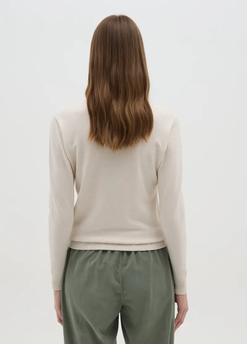 Golf Beige Con Scollo Rotondo, Donna, Beige miniatura 3