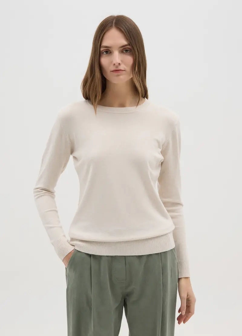 Golf Beige Con Scollo Rotondo, Donna, Beige