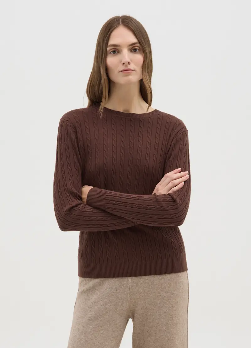 Golf Marrone Con Lavorazione A Trecce, Donna, Marrone miniatura 3