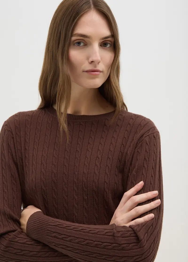 Golf Marrone Con Lavorazione A Trecce, Donna, Marrone