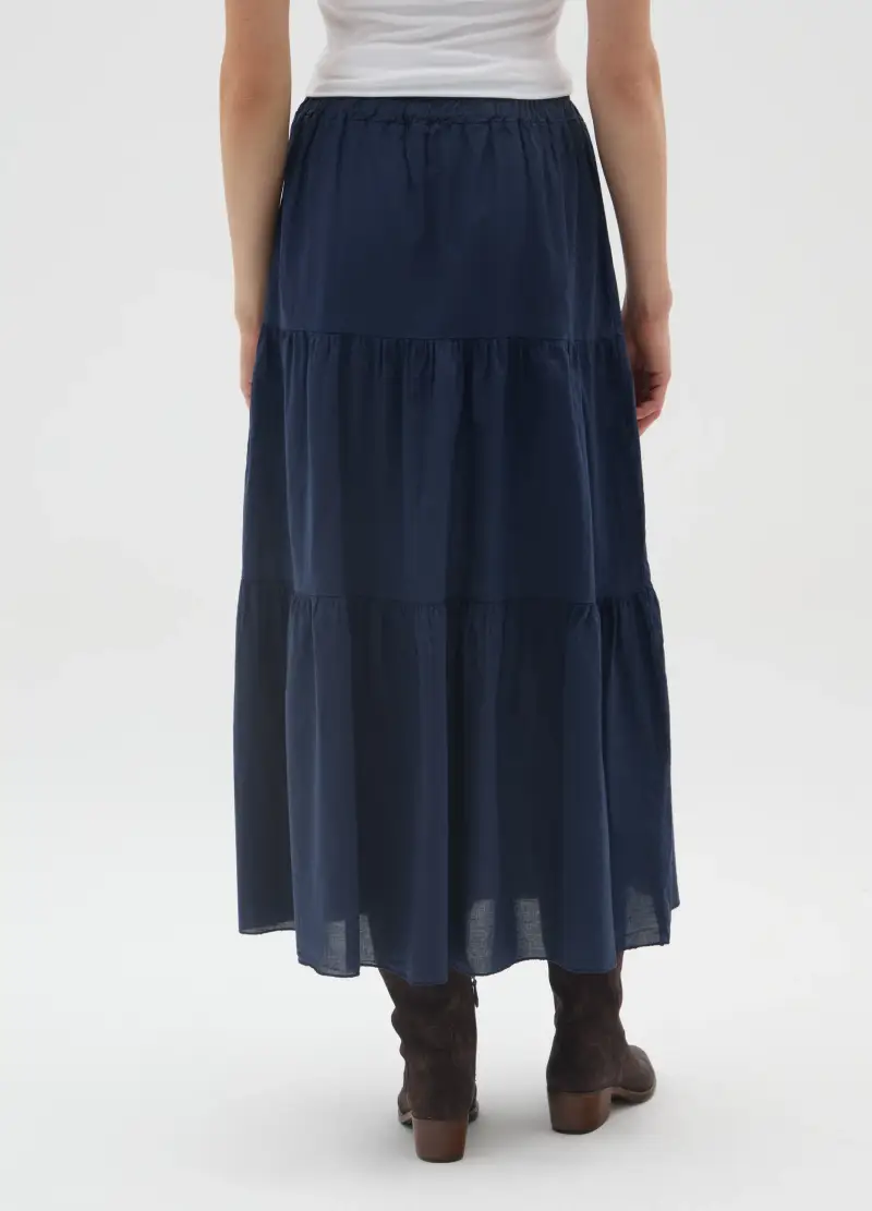 Gonna Lunga In Puro Cotone Blu A Balze, Donna, Blu miniatura 3