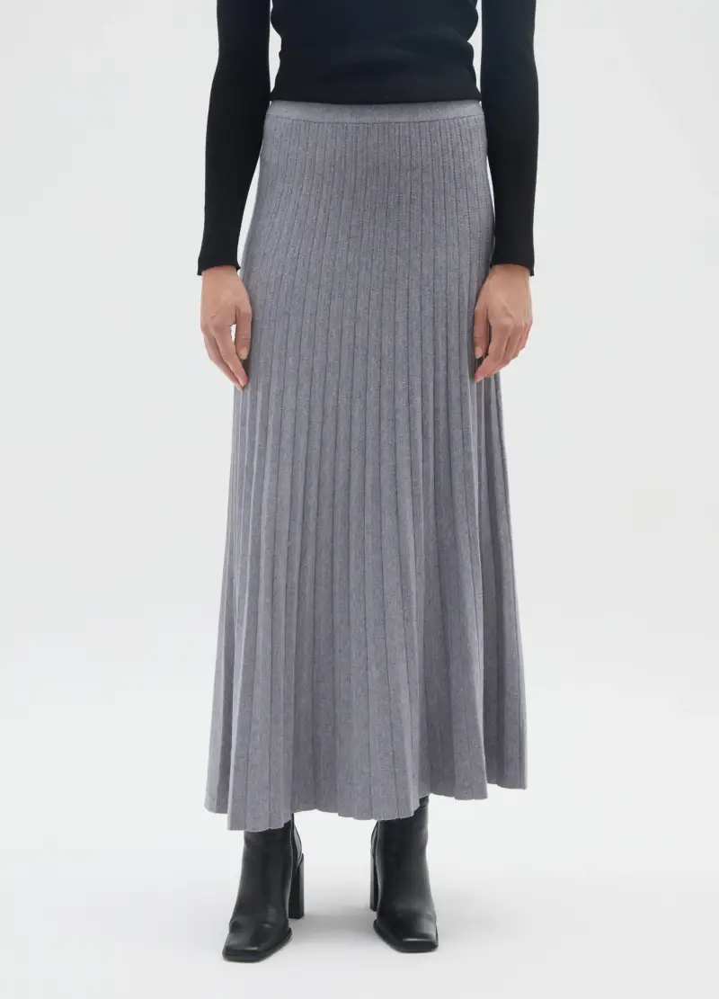 Gonna Lunga Plissettata Grigia, Donna, Grigio miniatura 2
